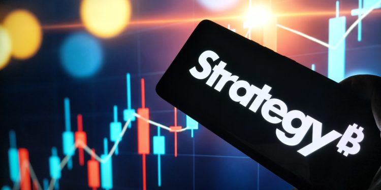 Cryptocurrency trading strategy on mobile device with stock market graph