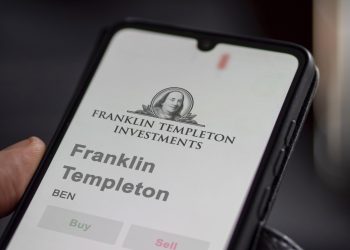 Franklin Templeton on the screen of an exchange. Franklin Templeton price stocks, $BEN on a device