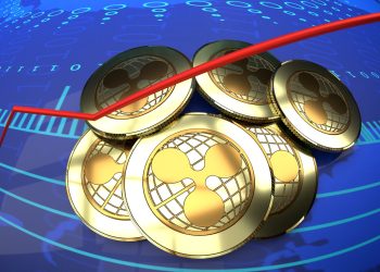 Ripple currency market value rising chart, close up, blue digital background