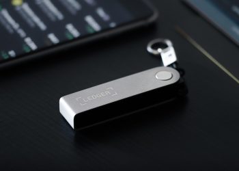 ZAPORIZHIA, UKRAINE SEPTEMBER 24, 2022 Crypto hardware wallet Ledger Nano X.