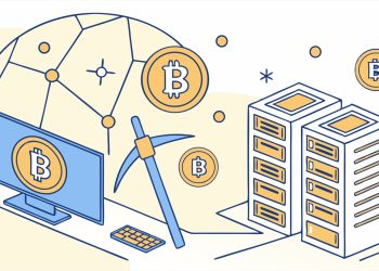 Bitcoin Mining Computer Servers and Cryptocurrency Network.