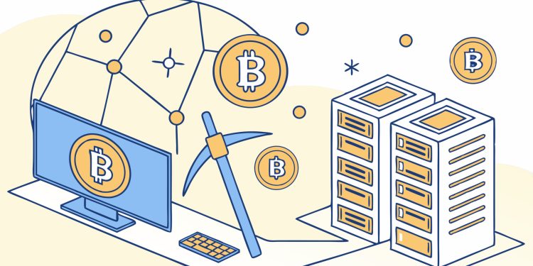 Bitcoin Mining Computer Servers and Cryptocurrency Network.