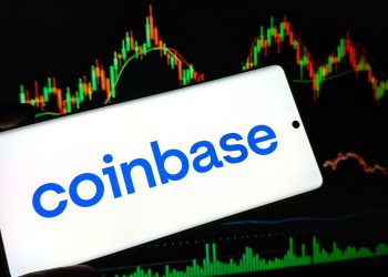 Coinbase app on smartphone with cryptocurrency market data