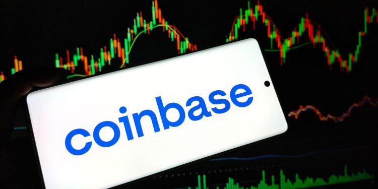 Coinbase app on smartphone with cryptocurrency market data