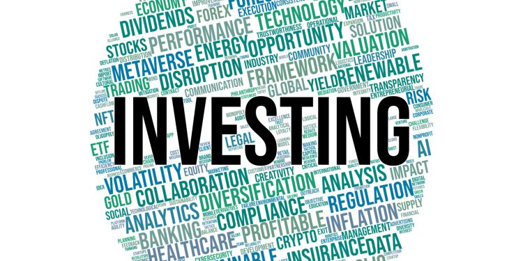 Investing Word Cloud. Explore key terms like stocks, crypto, ESG, and AI that define modern investment strategies and trends.