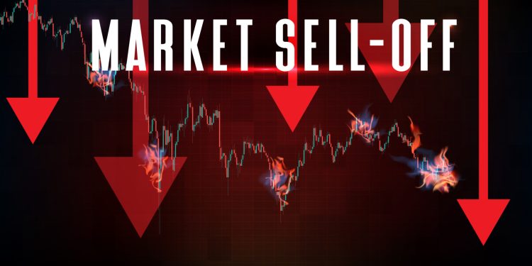abstract background of futuristic red technology Cryptocurrency bitcoin down sell off