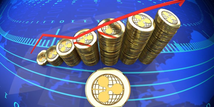 Ripple CEO Says $1 Trillion Valuation Is Within Reach缩略图 Ripple graph, digital currency rising in market value - symbolized by a gold coin and blue digital background.