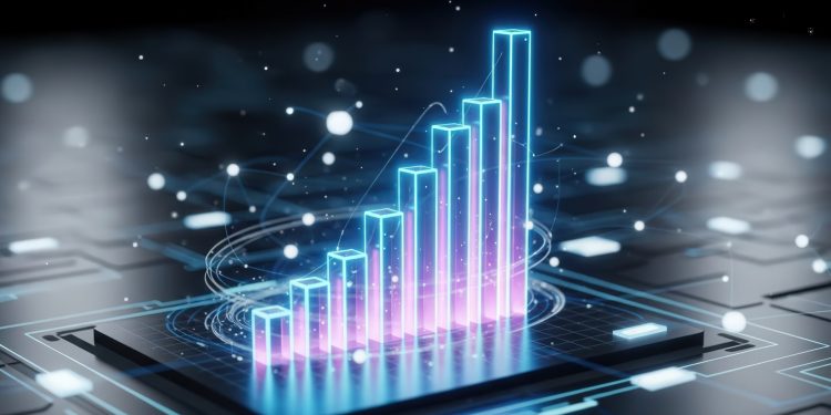 Bitwise’s Matt Hougan: The Weekend That Proved Onchain Markets Are the Future缩略图 Holographic ascending bars and nodes scattered above circuit plane, glowing crypto symbols and network links